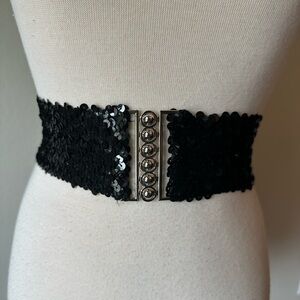 Elegant Black Sequin Belt